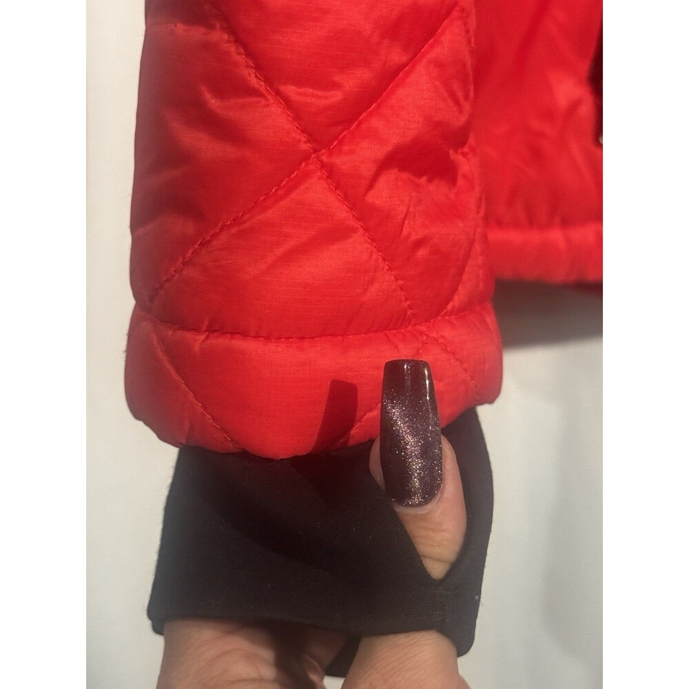 Michael Kors Red Quilted Fitted Hooded Puffer Jacket Coat Womens M Cozy Casual - Picture 3 of 7